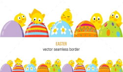 Easter Vector Border with Chicks and Eggs by Xana_UKR | GraphicRiver
