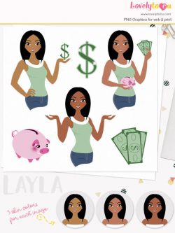 Money saver woman character clipart finance girl clipart set