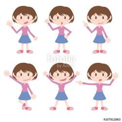 young girl character various pose clip art set, vector illustration ...