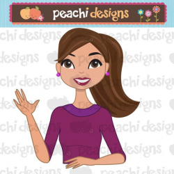 Cute Girl Character Clipart Illustration with Brown Hair Ponytail ...