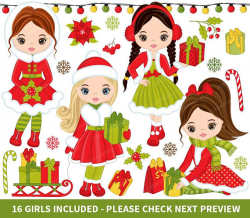 Christmas Girls Clipart Vector Christmas Clipart Girl