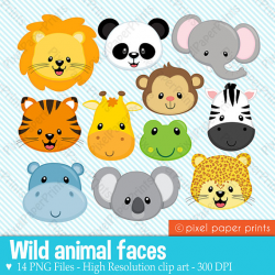 Animals clip art- WILD ANIMAL FACES - Clipart set | Girl clipart ...