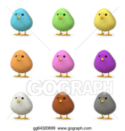 Drawing - Fluffy colorful chicks. Clipart Drawing gg64320699 - GoGraph