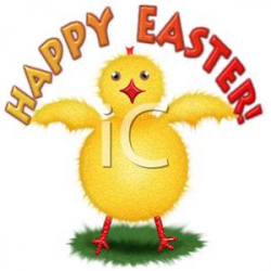 Cute Fuzzy Yellow Baby Chicken Holding a Happy Easter Banner ...