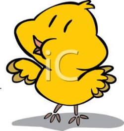 Cartoon of a Bright Yellow Fuzzy Baby Chick Standing with It's Wings ...