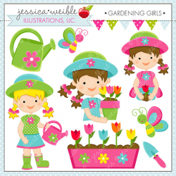 Gardening Girls Cute Digital Clipart Garden Clip Art Spring