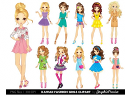 Cartoon girl clipart Kawaii girls clipart Fashion girls clipart ...