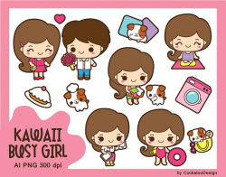 Kawaii girl clip art, cute girl clipart, kawaii girl clipart, chores ...