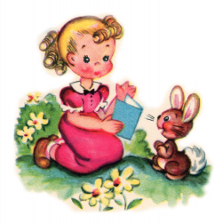 Free Vintage Clip art: Pretty Little Girl and Her Pet Bunny - Free ...