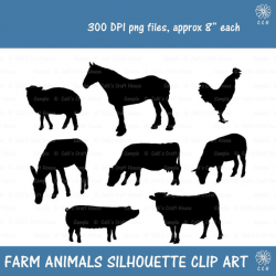 Farm animals silhouette clipart - sheep, cow, horse, donkey, pig ...