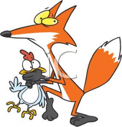A Sly Fox Kidnapping a Chicken - Clipart