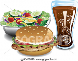 Drawing - Grilled chicken sandwich meal. Clipart Drawing gg55479819 ...
