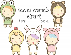 SALE Kawaii Animals Cute Frog Chicken Rabbit Bear Pig Clipart ...