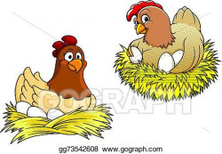 Vector Art - Hens incubating their eggs. Clipart Drawing gg73542608 ...