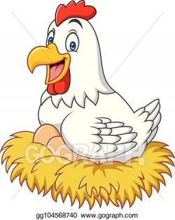 Vector Clipart - Cartoon hen in nest with egg. Vector ...
