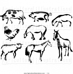 Agriculture Clipart of Black and White Eight Cow, Pig, Sheep ...