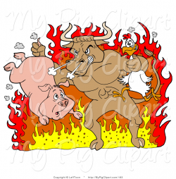 Swine Clipart of a Tough Brown Bull Holding a Chicken and Pig and ...