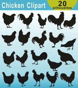 Chicken Silhouettes Clipart, Chicken Clipart, Farm Animals ...