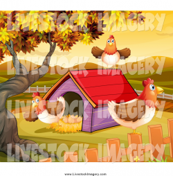 Clip Art of Chickens at a Coop in an Autumn Landscape by Graphics RF ...