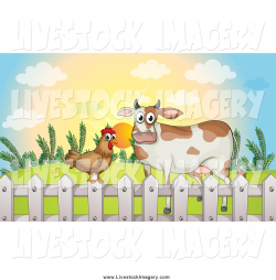 Clip Art of a Chicken and Cow at a Fence Against Sunrise by Graphics ...