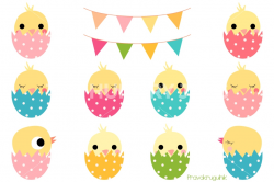 Cute Easter chickens clipart, Kawaii Easter chicks clip art, Easter ...