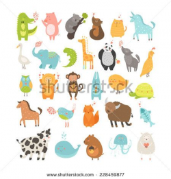 Cute animals collection. Vector pig, rabbit, monkey, lion, sheep ...