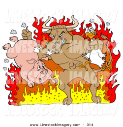 Clip Art of a Tough Brown Bull Holding a Chicken and Pig and ...