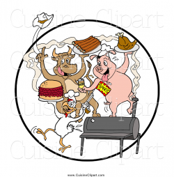 Cuisine Clipart of Cow, Pig and Chicken Dancing with Ribs Burgers ...