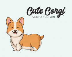 Cute Corgi Vector Clip Art, Digital, Kawaii, Chibi, Clipart, Dog ...