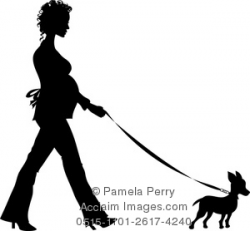 Clip Art Illustration of a Curly Haired Pregnant Woman Walking Her ...
