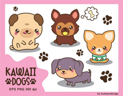 Kawaii dog clipart, cute dog clipart, dog breeds clipart, daschund ...