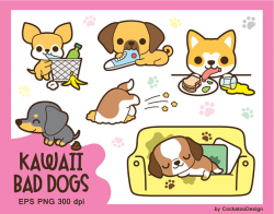 Kawaii dog clip art, cute dog clipart, kawaii puppy clipart, kawaii ...