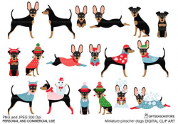 Miniature pinscher dogs Digital clip art for Personal and Commercial ...