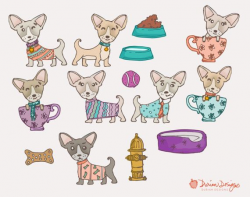Teacup chihuahua clipart commercial use, cute puppy clip art, water ...