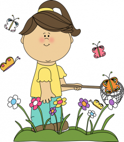 Spring Clip Art | Girl Catching Butterflies Clip Art Image - girl ...