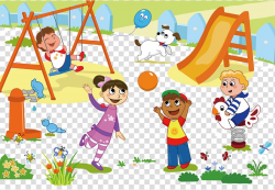 Four children playing on playground illustration, Schoolyard ...