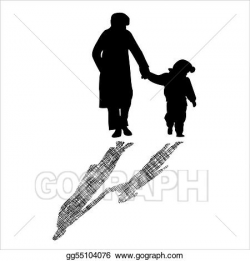 Clipart - Woman and child silhouettes with striped shadow. Stock ...