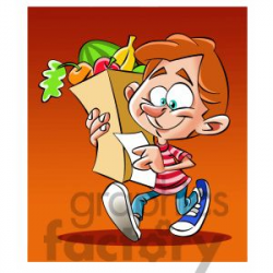 Vector child carrying a grocery bag full of food #recipe #shopping ...