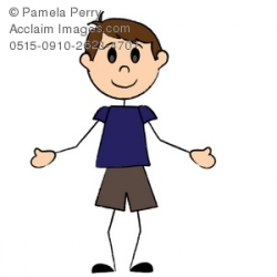 Clip Art Illustration of a Stick Boy Wearing Shorts