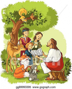 EPS Illustration - Jesus reading the bible to children and ...
