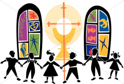 Chain of Kids at Church | Sunday School Clipart