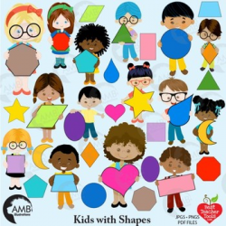 Classroom Clipart, Multicultural Kids Clipart with Geometric Shapes ...