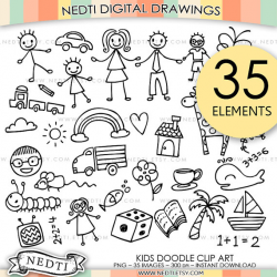 BEST SELLER Kids Doodle Clip Art, Children Clipart, Cute Hand ...