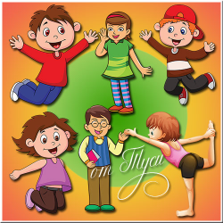 Children clipart - Children psd, painted boys and girls on a ...