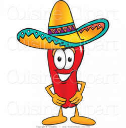 Cuisine Clipart of a Mexican Chili Pepper Wearing a Sombrero Hat by ...