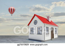 Clipart - White house with red roof and chimney. background sun ...