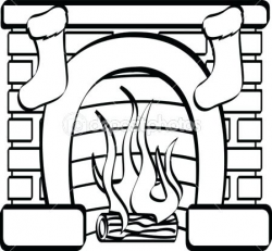 Fireplace Clipart Black And White Kids Stockings Fireplace And Cat ...