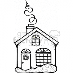Black and White Christmas House with Smoke Comming out of the Chimney  clipart. Royalty-free clipart # 143854
