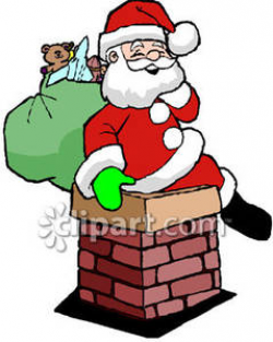 Santa On Top Of A Chimney - Royalty Free Clipart Picture