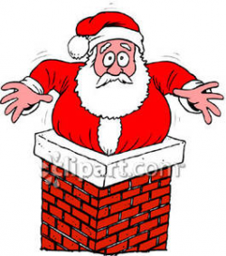 Fat Santa Stuck In Chimney - Royalty Free Clipart Picture